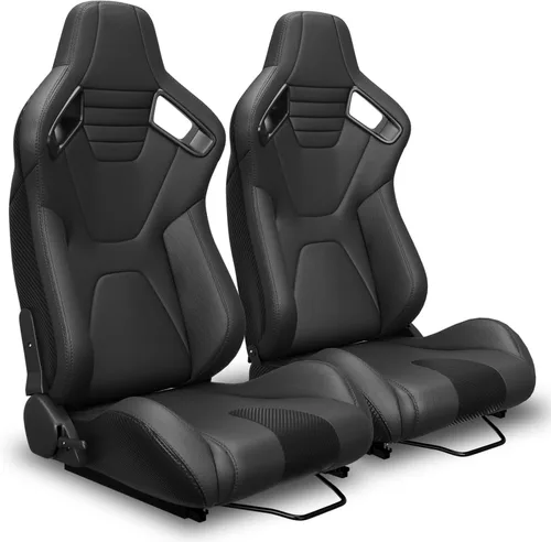 Vista 10 de 2 asientos universales ajustables de carreras con deslizadores dobles, asientos de cubo reclinables, 1 par de asientos deportivos para vehículos