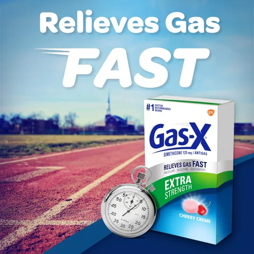 Vista 2 de Gas-X Tabletas masticables extra fuertes para aliviar gases con simeticona, 125 mg, cereza, 48