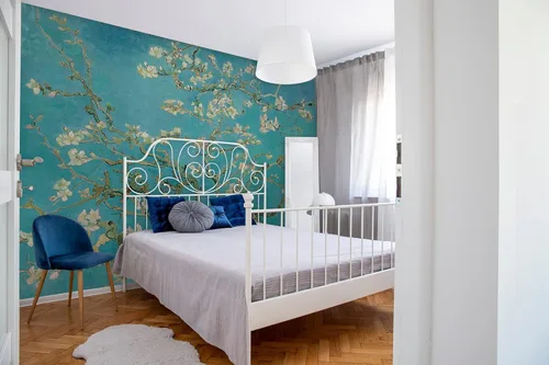 Vista 3 de Papel pintado de flor de almendra acuarela floral mural de pared (ESTILO 1)