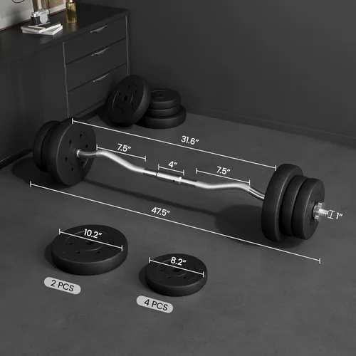 Vista 3 de Yaheetech - Juego de mancuernas con barra, para ejercicio y entrenamiento, barra olímpica, 55lb