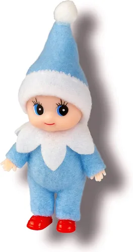 Muñeca de elfo bebé de Navidad en mono azul