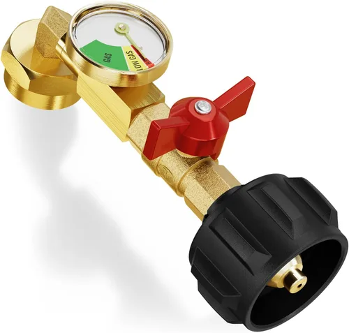 Adaptador de Recarga de Propano con Válvula y Medidor, Llena Botellas de 1 Libra desde Tanque de 20 Libras, Compatible con Tanque de Propano QCC1 /