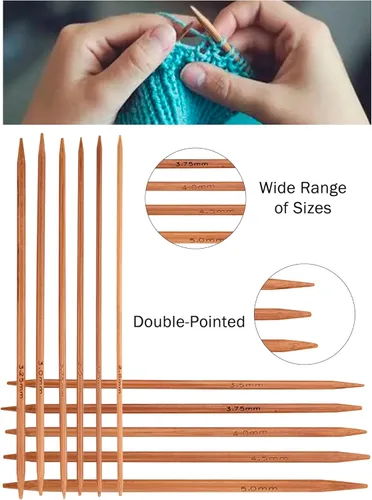 Vista 4 de Haosie Juego de agujas de tejer de doble punta, 55 piezas, agujas de tejer de bambú para manualidades hechas a mano, pequeños artículos de punto, 11