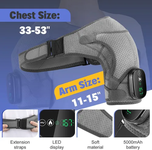Vista 6 de Cordless Shoulder Heating Pad with Massage, Heated Shoulder Wrap for Pain Relief, Heated Shoulder Brace Shoulder Massager for Frozen Shoulder Relief