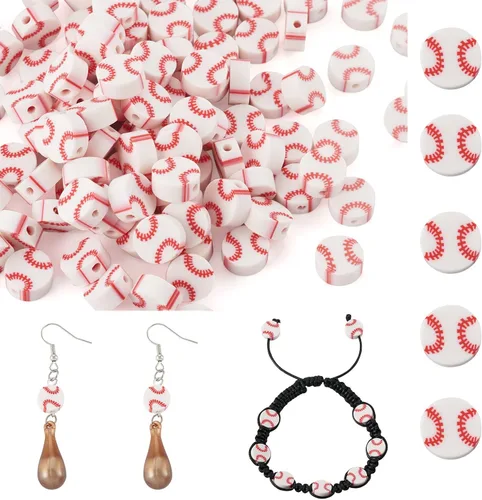 Vista 24 de FASHEWELRY 10 hebras planas redondas de arcilla polimérica de 0.236 pulgadas (0.236 in) hechas a mano, cuentas espaciadoras de disco, cuentas