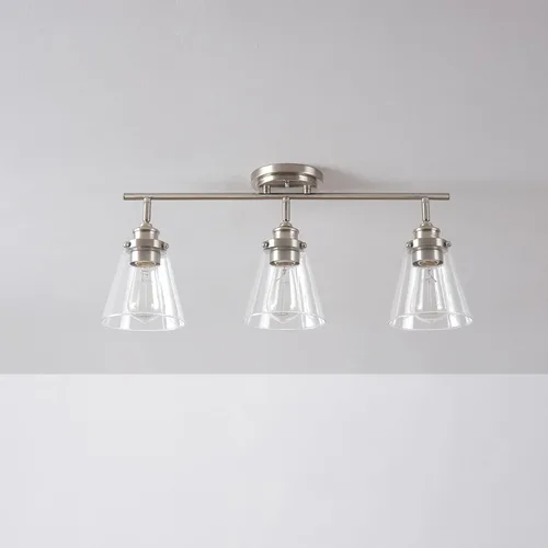 Vista 3 de GLOBE Electric 59628 Jackson - Iluminación de riel de 3 luces, níquel cepillado, pantallas de vidrio transparente, plata, bombilla no incluida