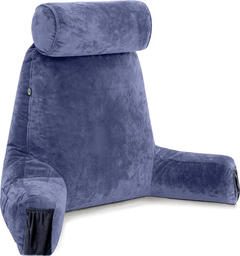 Vista 50 de Husband Pillow Backrest with Arms - Adult Reading Pillow with Shredded Memory Foam, Ultra-Comfy Removable Microplush Cover & Detachable Neck Roll