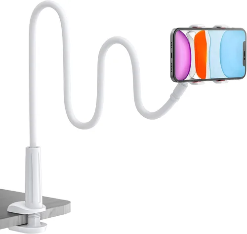 Vista 8 de Soporte de teléfono de cuello de cisne para cama, soporte flexible para teléfono celular con brazo perezoso, soporte de abrazadera ajustable 360