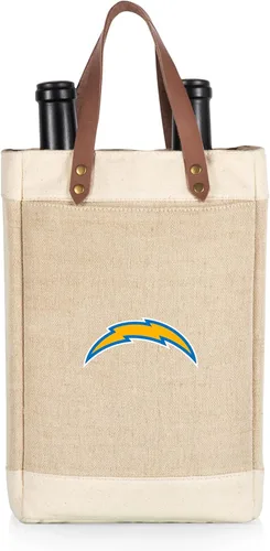 Vista 34 de PICNIC TIME NFL Pinot - Jute 2 Bottle Insulated Wine Bag - Wine Tote Bag - Wine Gift Bag, (Beige)
