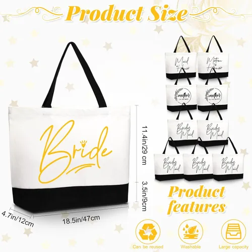 Vista 3 de Sieral 10 bolsas de dama de honor, bolsas de regalo de dama de honor, bolsa de lona de boda con cremallera, bolsas de dama de honor para boda