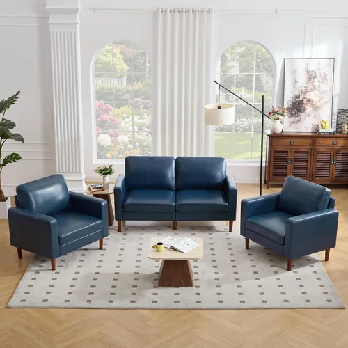 Vista 14 de Kingfun Silla decorativa, sillas de sala de estar, sillón de lectura de chenilla, de mediados de siglo con pie de madera maciza, decoración moderna