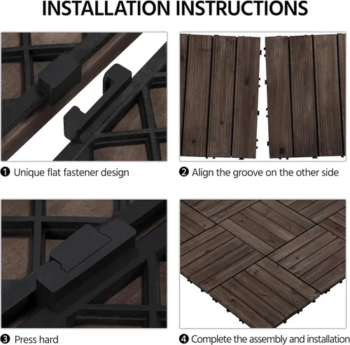 Vista 9 de Yaheetech 44 baldosas de madera de 12 x 12 pulgadas entrelazadas para patio, jardín, balcón, revestimiento de suelo al aire libre para camino junto
