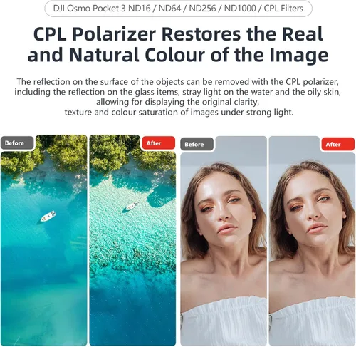 Vista 4 de Juego de filtros magnéticos ND/CPL para DJI Osmo Pocket 3 Creator Combo Accesorios, 4 paquetes CPL/ND16/ND64/ND256