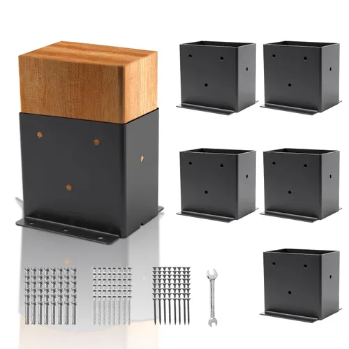 Vista 13 de Base para Poste 4×4, 8 Piezas, (Tamaño Interior 3.6"x3.6") Soportes para Poste, Anclaje de Poste de Acero Grueso con Recubrimiento en Polvo Negro