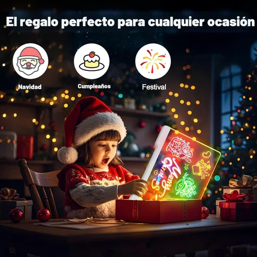 Vista 2 de Tablero de notas LED recargable de 16 pulgadas, 7 modos de luz de color, almohadilla de dibujo de borrado en seco de neón con soporte integrado