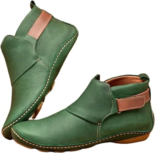 Vista 16 de Ladmiple Botas de tobillo para mujer, sin tacón, casual, con cremallera lateral, botas cortas vaqueras occidentales, zapatos para caminar