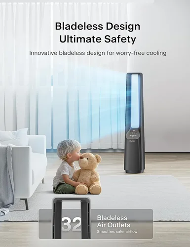 Vista 4 de PELONIS - Ventilador inteligente sin aspas de 40 pulgadas para dormitorio - Ventilador de torre, compatible con Alexa/Google/WiFi, motor DC, 6