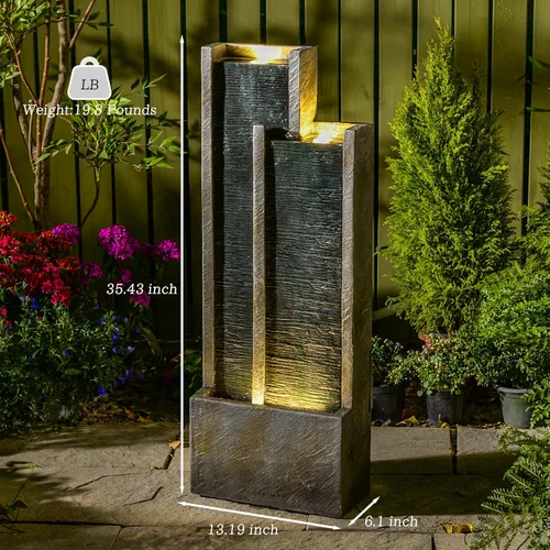 Vista 5 de Moderna fuente de cascada escalonada con luces – Característica de agua rectangular para interiores – Fuentes de cascada de 35.4 pulgadas de alto