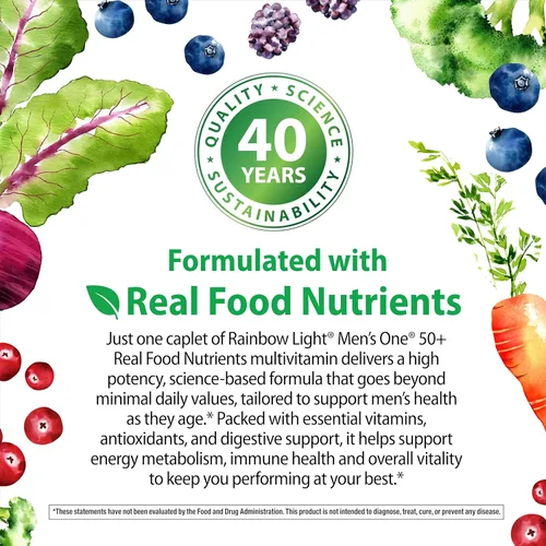 Vista 6 de Rainbow Light Mens Multivitamin One + para mayores de 50 60 Comprimidos Apoya la salud muscular con vitaminas C, D y zinc Nutrientes
