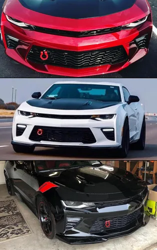 Vista 3 de Cuztom Tuning Anillo plegable negro y rojo para parachoques tipo gancho de remolque compatible con Chevy Camaro LS LT SS ZL1 2016-2024