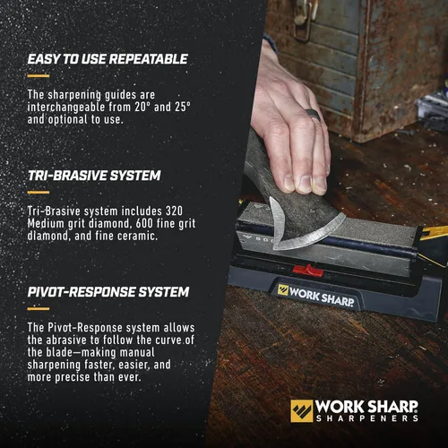 Vista 4 de Afilador de cuchillos Work Sharp Benchstone, de 3 lados para afilar cuchillos de bolsillo o de caza manualmente más rápido
