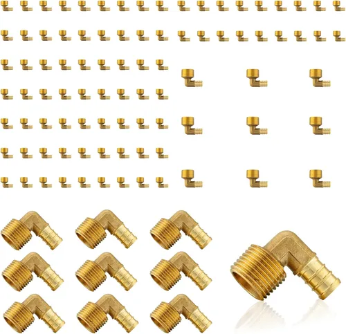 Vista 21 de Paquete de 5 accesorios PEX, adaptador de codo NPT roscado macho Pex de 1/2 x 3/4 pulgadas, accesorios de engarce de latón, para tubería PEX