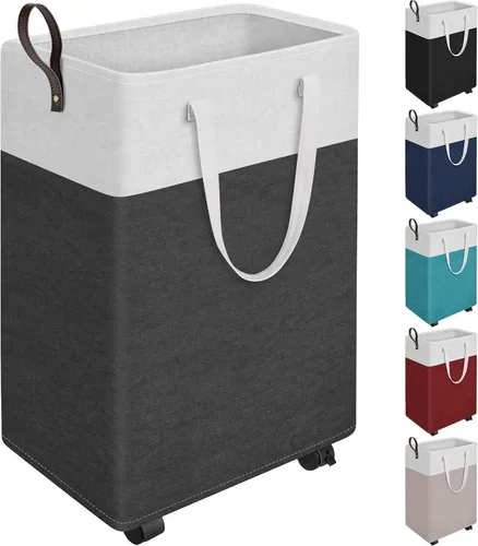 Vista 13 de HomeHacks - Cesta de lavandería rodante de 75L con ruedas, cesta de ropa plegable e impermeable, cesta de ropa móvil, contenedores de almacenamiento