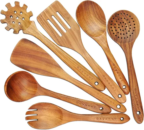 Cucharas de madera para cocinar, Utensilios de madera para cocinar 7 piezas, Utensilios de cocina de madera, Juego de utensilios de cocina de