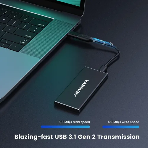 Vista 2 de Vansuny 1TB SSD externa portátil, USB 3.1 Gen2 500MB/s de transferencia de datos de alta velocidad, unidad de estado sólido mini portátil externa