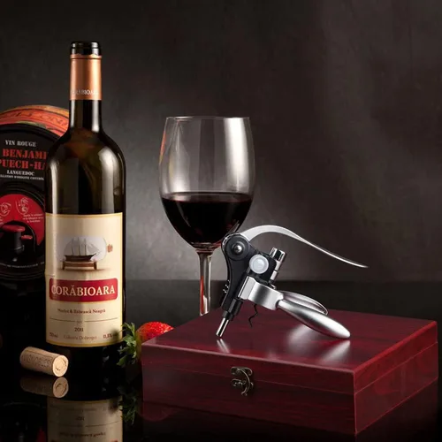 Vista 7 de Abridor de botellas de vino, accesorios de vino Areator Kit de abridor de vino, juego de sacacorchos de vino tinto con estuche de madera, regalo