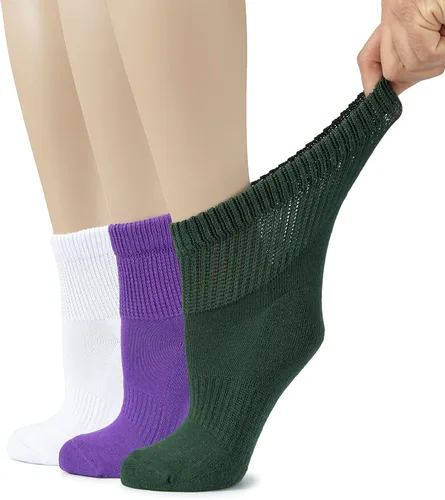 Vista 29 de Hugh Ugoli Calcetines tobilleros de algodón para mujer para diabéticos, anchos, sueltos, elásticos, puntera sin costuras, semiacolchado superior sin