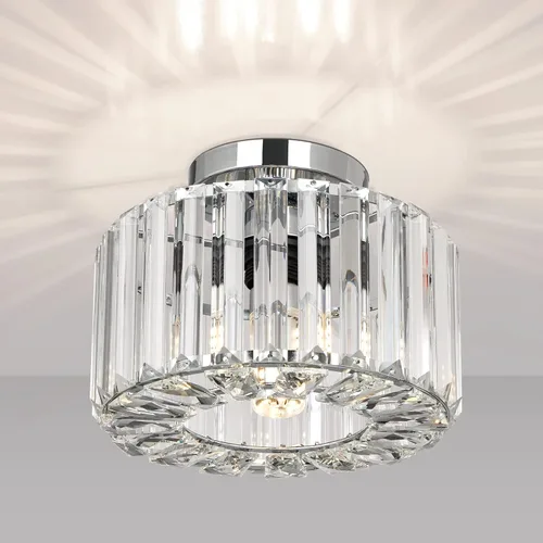 Vista 12 de FRIDEKO HOME Paquete de 2 Luces de Techo Semi Empotradas - Pequeña Lámpara de Araña de Cristal para Pasillo con Jaula de Metal Negro, Accesorio