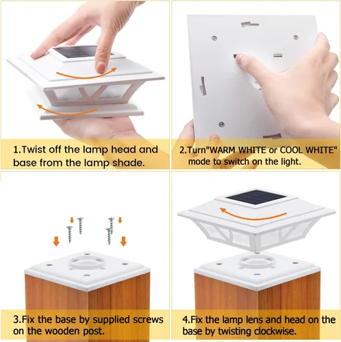 Vista 6 de SIEDiNLAR Luces solares para postes al aire libre, 2 modos, luz LED para cubierta de valla de 4 x 4, 5 x 5, 6 x 6 pulgadas, decoración de jardín