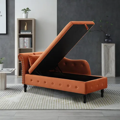 Vista 18 de Holaki Tumbona de almacenamiento de terciopelo, banco de almacenamiento para el extremo de la cama con almohada, sillón copetudo con botones