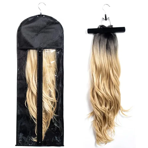 Vista 9 de 1 Paquete de Soporte para Extensiones de Cabello Extra Largos, Bolsa de Almacenamiento para Pelucas con Colgador, Piezas de Cabello, Estuche