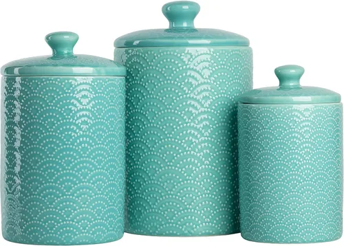 Vista 6 de 10 Strawberry Street - Juego de 3 botes de cocina Luca Ombre, azul mate/blanco con relieve