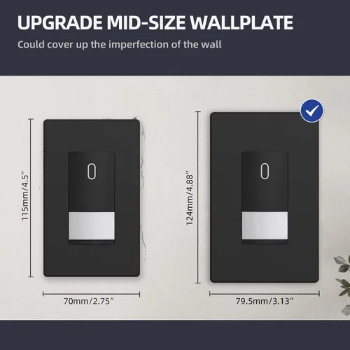 Vista 6 de ELEGRP - Placas de pared decorativas sin tornillos de 1 banda, tamaño mediano, cubierta de termoplástico irrompible para interruptor de toma de Negro