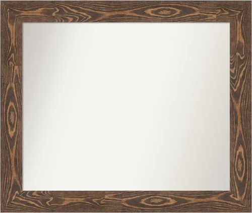 Vista 225 de Amanti Art Espejo de baño marrón para sobre fregadero, 26 x 26 pulgadas, espejo de tocador cuadrado marrón rústico Alexandria, marco de madera