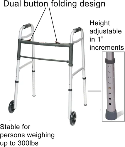 Vista 2 de Andador ligero de aluminio con ruedas, andador para personas mayores, andador ligero para adultos con ruedas de 5 pulgadas, caminante plegable