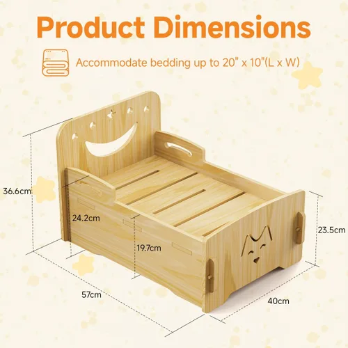Vista 5 de Cama de madera para gatos, cama de interior de madera para mascotas, para gatos, perros, conejos, gatitos y animales pequeños sin colchón, fácil