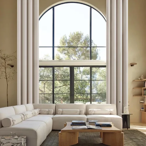 Vista 7 de mstexa Cortinas opacas beige para techo alto sala de estar, cortinas extralargas de lino sintético con ojales para cortinas de casa de 2 pisos