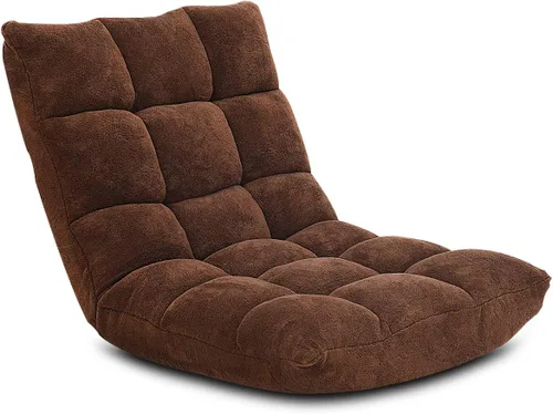 Vista 12 de Giantex Silla de suelo con 14 posiciones ajustables, sillón reclinable con funda de tela de franela suave, soporte de metal resistente, silla