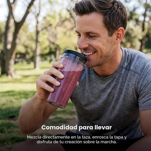 Vista 4 de Ninja BN301 Nutri-Blender Plus - Licuadora personal compacta, motor de 900 vatios de pico, para bebidas congeladas, licuados, salsas y más, (3)