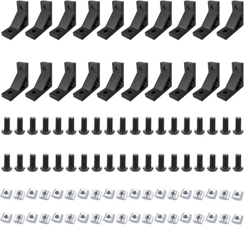 Vista 15 de 10 Conjuntos de Conector de Esquina de Extrusión de Aluminio 2020 Serie 20 Placa de Unión de Ranura en T y V Hardware Conector en L con Tuercas en T