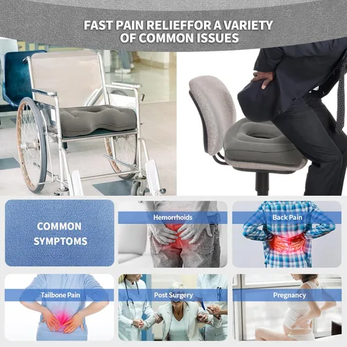 Vista 3 de Cojín de presión para úlceras de cama – Cojines de asiento para silla de ruedas, almohada de dona, almohadilla para silla de oficina con alivio