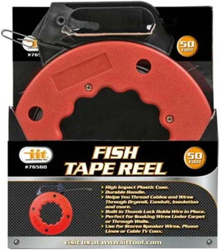 76560 Carrete de cinta de pescado para electricista, 50 pies, estuche de alto impacto para extractor de alambre eléctrico o de comunicación