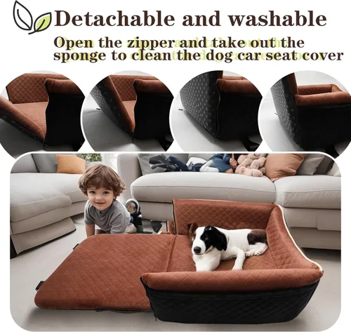 Vista 5 de Cama de Asiento de Automóvil para Perros 2 en 1 para Perros Pequeños/Medianos de hasta 35 libras, Correas de Seguridad Ajustables, Espuma