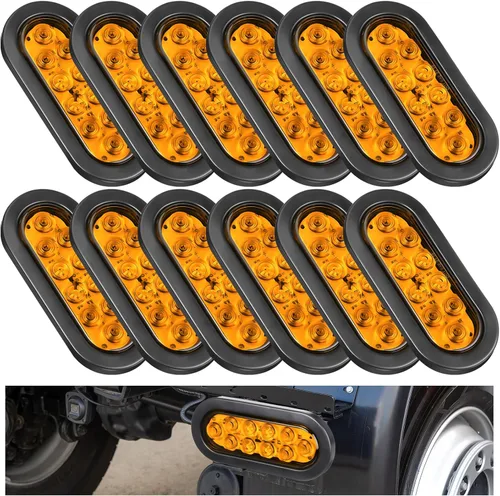 Vista 10 de Yexiya Paquete de 12 luces LED ovaladas para remolque, 10 luces LED de parada de marcha atrás, giro, luces traseras con cables y ojales, impermeable