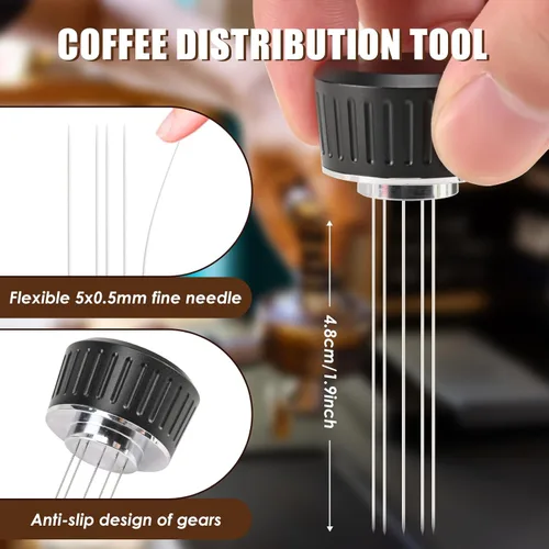 Vista 2 de 53mm Espresso Tamper, 2-in-1 Premium Barista Coffee Tamper & WDT Tool, Excellent Quality Curve Stainless Steel Base Tamper for Espresso Machine