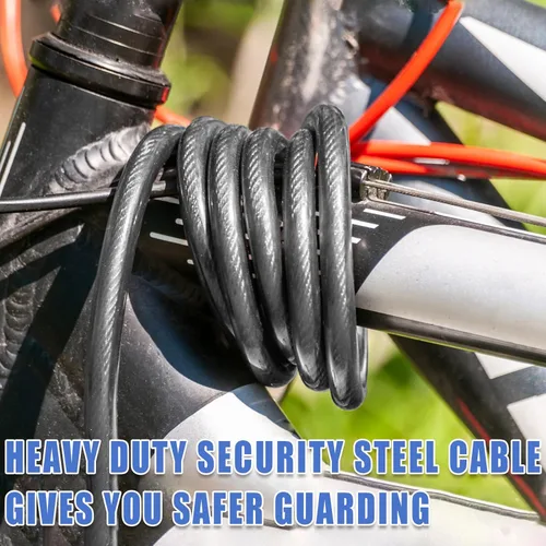 Vista 6 de Candado de Seguridad de Cable de Acero de 1/2 Pulgada de Alta Resistencia con Bucles 4FT/6FT/8FT/10FT para Bicicleta, Candado de Cadena de Cable